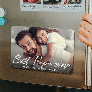 BEST PAPA EVER Modernes, trendiges Script-Foto Magnet