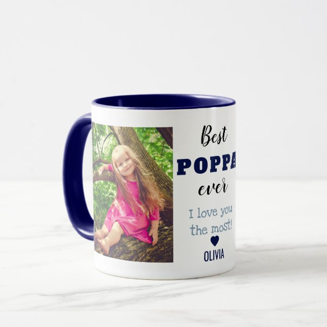 Best Poppa Ever Love You Most 2 Photo  Navy Blue Tasse (Vorderseite Links)