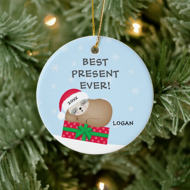 Best Present Ever Sloth Baby's First Christmas Keramik Ornament (Baum)