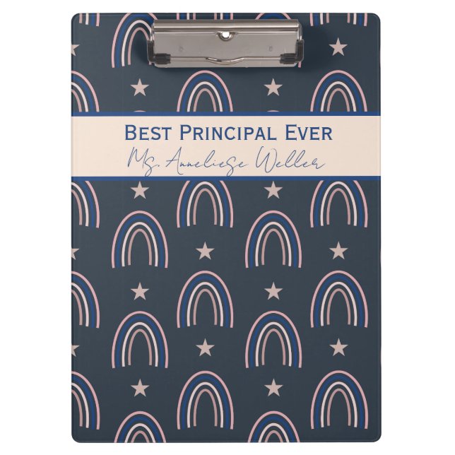 Best Principal Ever Personalized Boho Rainbow Klemmbrett (Vorderseite)