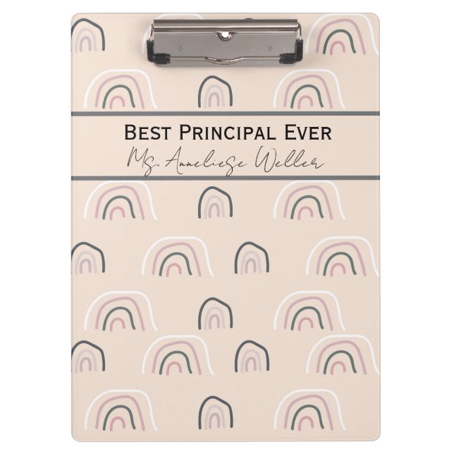 Best Principal Ever Personalized Boho Rainbow Klemmbrett (Vorderseite)