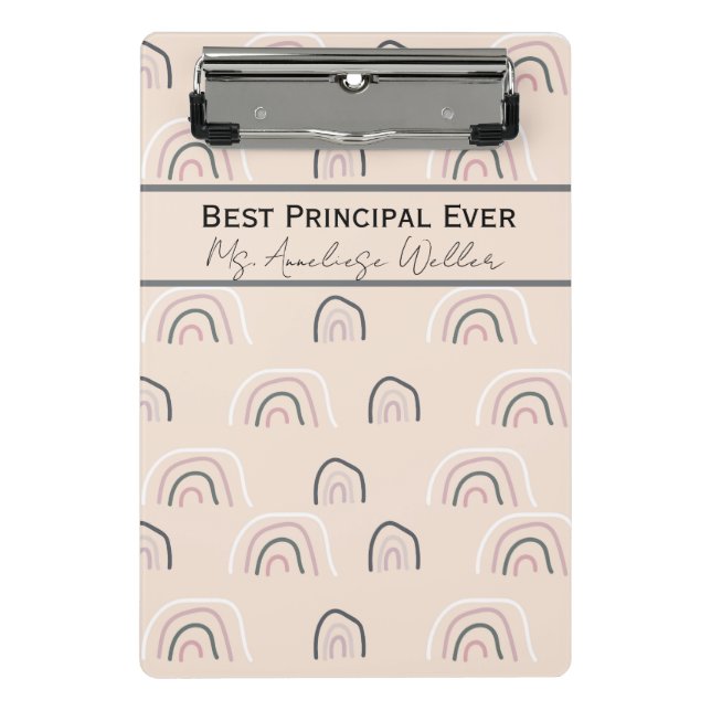 Best Principal Ever Personalized Boho Rainbow Mini Klemmbrett (Vorderseite)