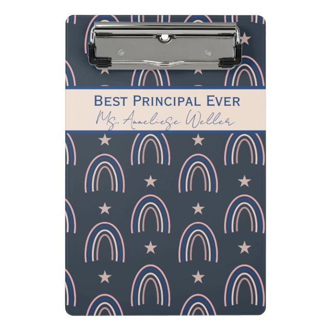 Best Principal Ever Personalized Boho Rainbow Mini Klemmbrett (Vorderseite)