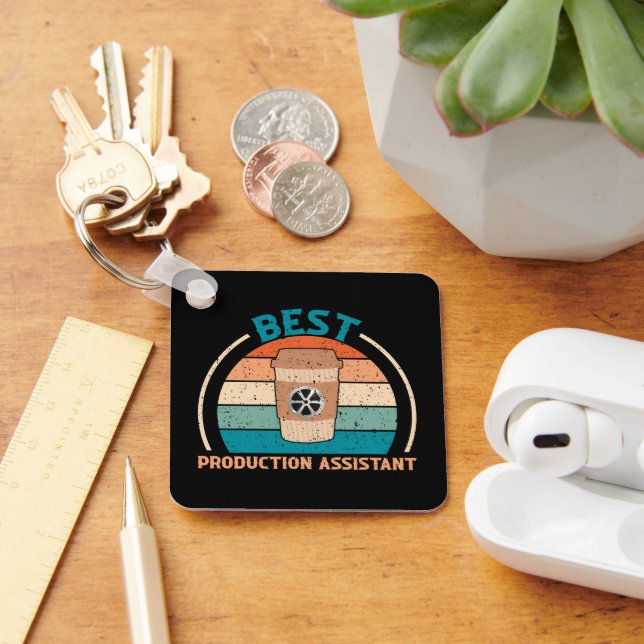 Best Production Assistant - Retro Style Schlüssela Schlüsselanhänger (Schreibtisch)