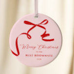 Best Roommate Christmas Keramik Ornament<br><div class="desc">Rosa Red Merry Weihnachtskarte für Ihren Mitbewohner</div>