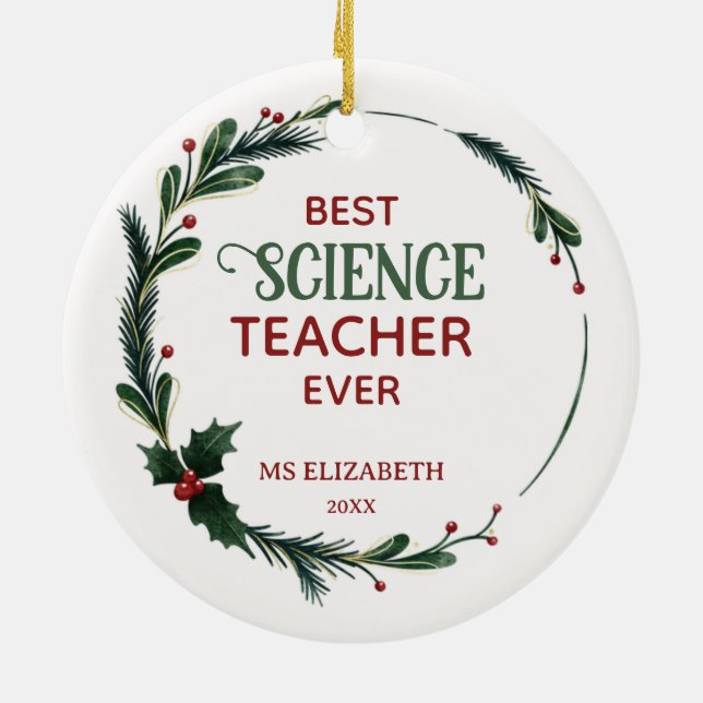Best Science Teacher Typografy Christmas Wreath Keramik Ornament (Hinten)