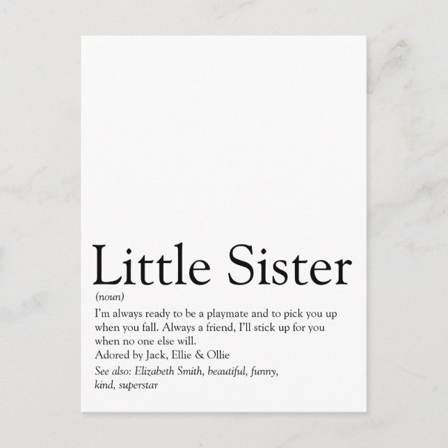 Best Sister Ever Definition Fun Modern Postkarte (Vorderseite)