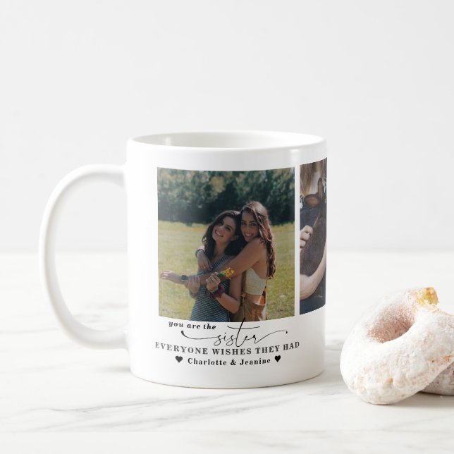 Best Sister | Modernes Minimal-3-Foto Kaffeetasse (Mit Donut)