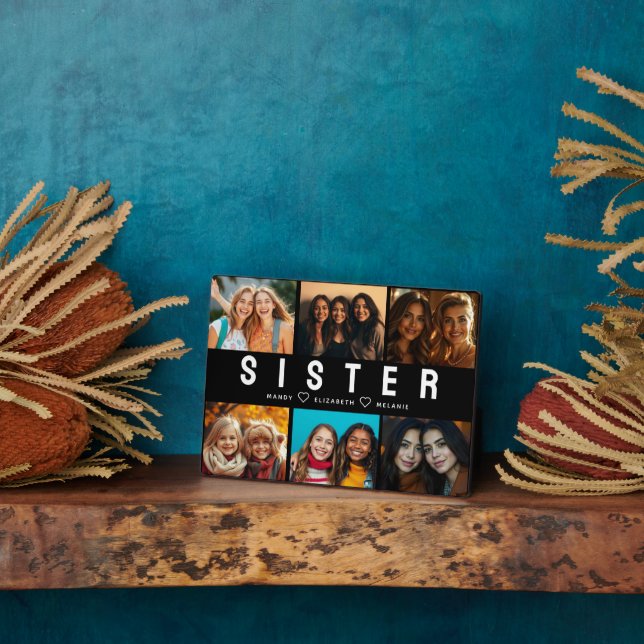 Best Sister Script Collage Foto & Names Fotoplatte (Seite)