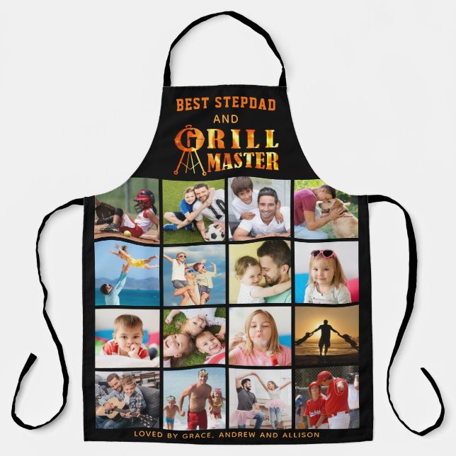 BEST STEPDAD GRILL MASTER 16 Foto Collage Names Schürze (Vorderseite)