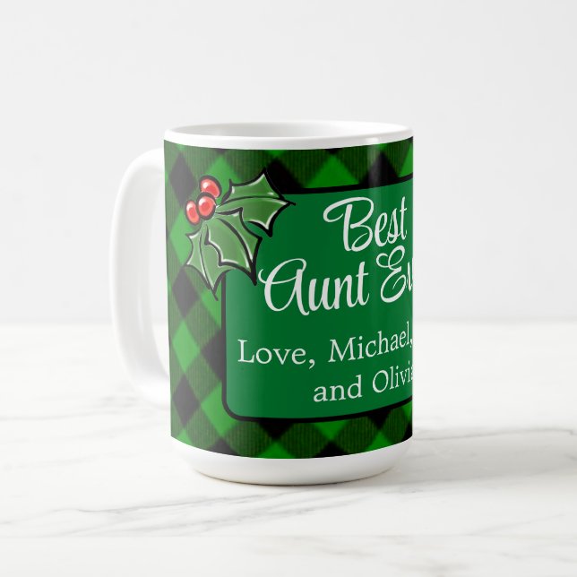 Best Tante Ever Classic Kariert Holly Beeren Kaffeetasse (Vorderseite Links)
