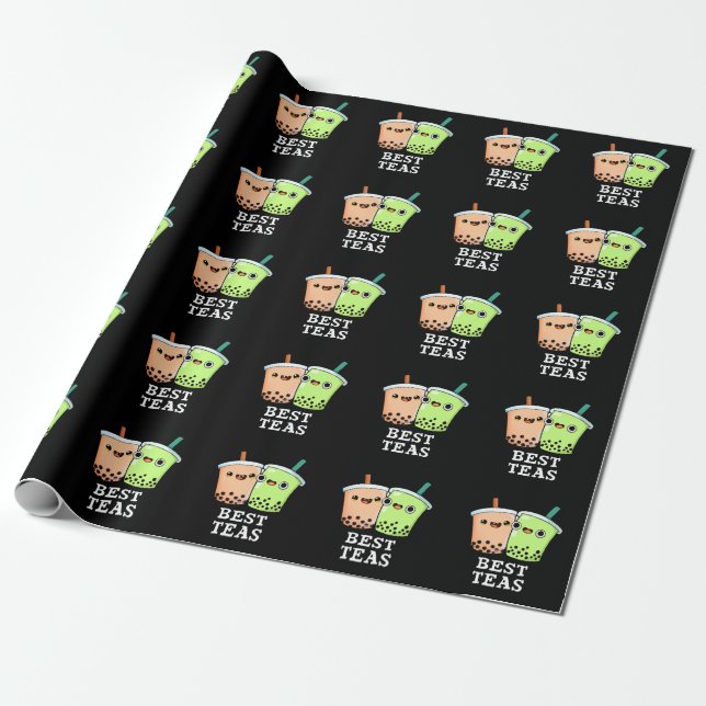 Best Tea Funny Besties Boba Tea Pun Dark BG Geschenkpapier (Ungerollt)