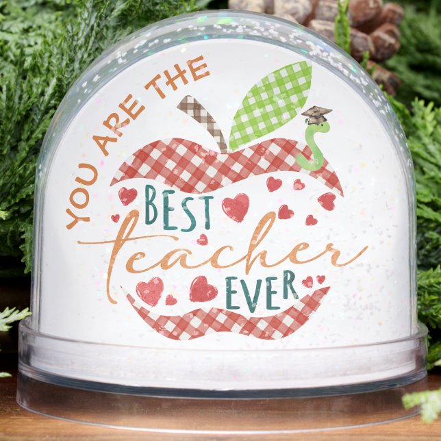 Best Teacher Ever Apple Motifs Appreciation  (Best Teacher Ever Apple Motifs Appreciation Snow Globes rich plaid classic pattern style christmas )