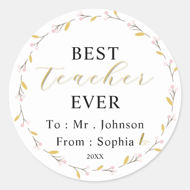 Best Teacher Ever – Custom Name Sticker Gift (Vorderseite)