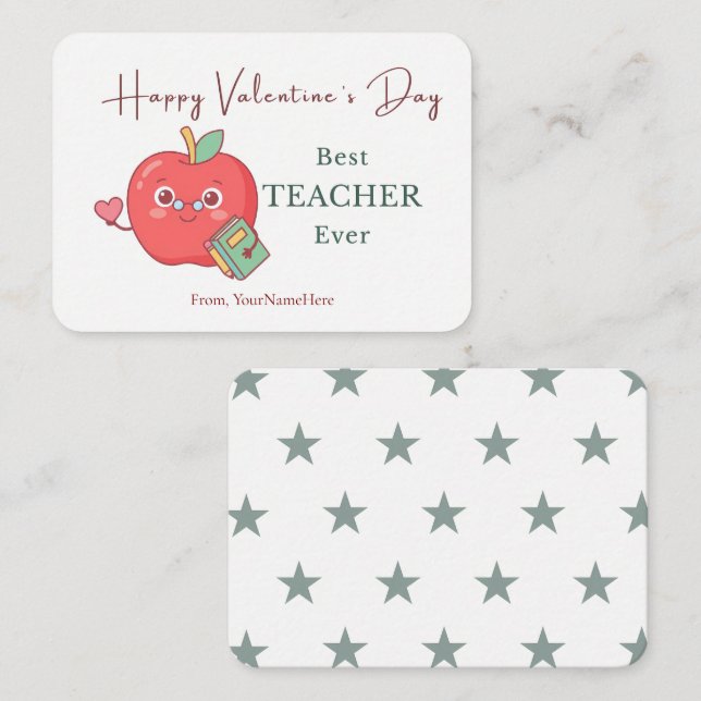 Best Teacher Ever Cute Apple Valentine Card Mitteilungskarte (Vorne/Hinten)
