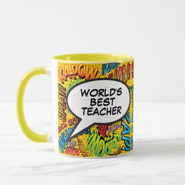 Best Teacher Ever Fun Retro Comic Pop Kunst, Dicht Tasse (Links)