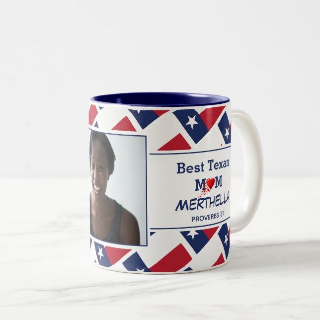 BEST TEXAN MAMA Personalisiert TEXAS Flag Foto Zweifarbige Tasse (VorderseiteRechts)
