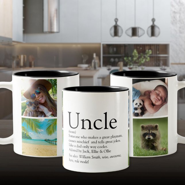 Best Uncle Definition 4 FotoCollage Zweifarbige Tasse (Best Uncle Funcle Definition 4 Photo Collage Two-Tone Coffee Mug)