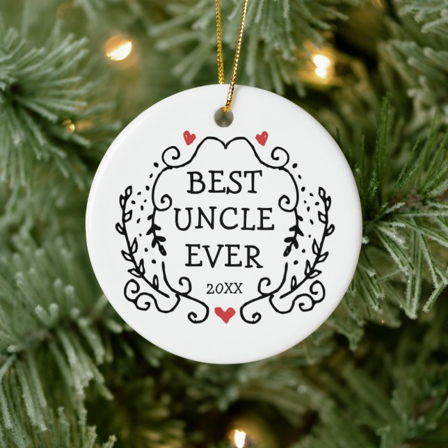 Best Uncle jemals Personalisiert Black Line Art Wr Keramik Ornament (Baum)