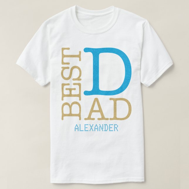 Best Vater Blue Gold Glitzer Name Personalisiert T-Shirt (Design vorne)