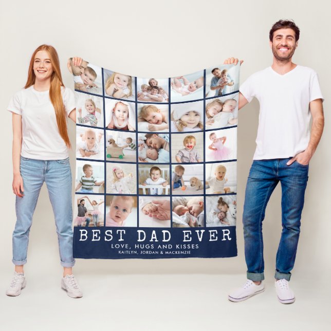 BEST VATER EVER 25 Foto Collage Navy Blue White Fleecedecke (Beispiel)