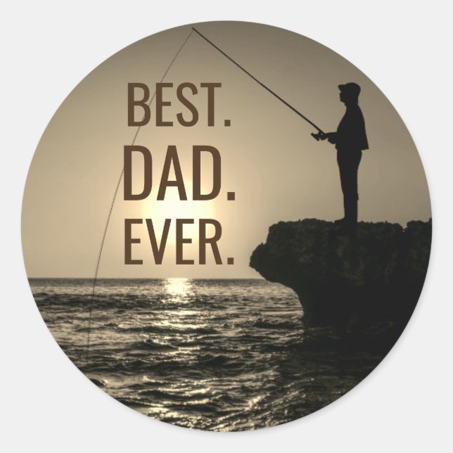 BEST VATER EVER Fisherman Silhouette Platinum Runder Aufkleber (Vorderseite)