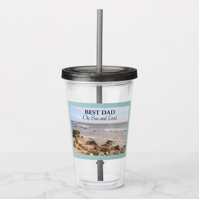 Best Vater Foto Wavy Atlantic Ocean Blue Sky Acryltrinkbecher (Vorderseite)