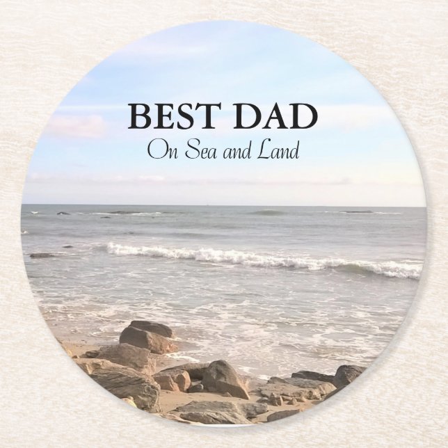 Best Vater Foto Wavy Atlantic Ocean Blue Sky Runder Pappuntersetzer (Vorderseite)