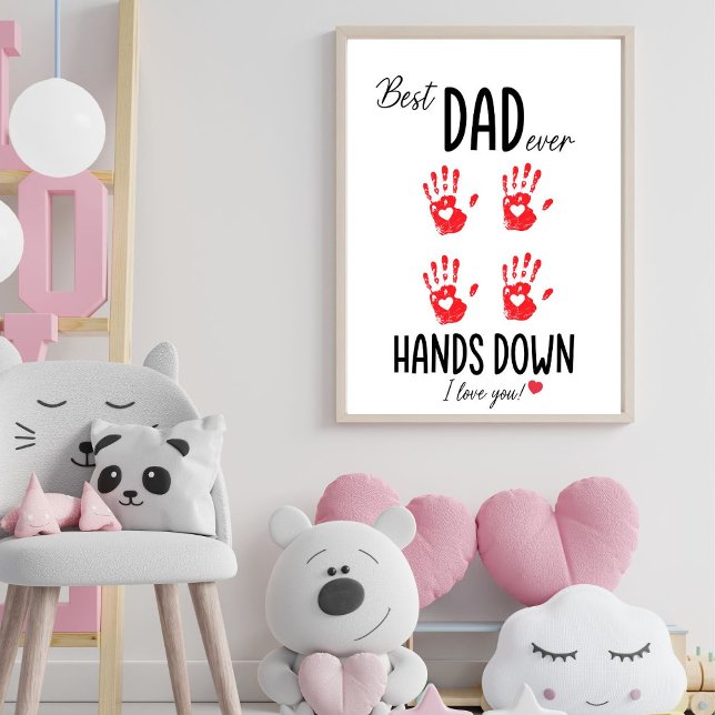 Best Vater Hands Down Handprint Art Print Poster (Von Creator hochgeladen)