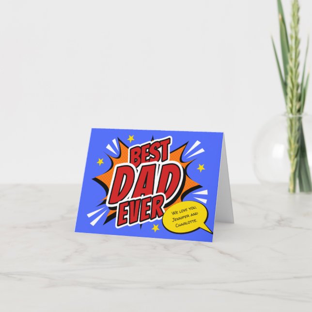 Best Vater jemals Comic Superhero Fathers Day Card Dankeskarte (Vorderseite)