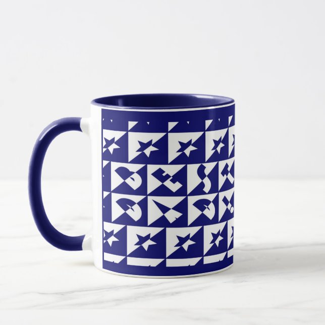 Best Vater Wild Text Pattern & Stars Blau & Weiß Tasse (Links)
