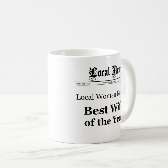 Best Wife of The Year Newspaper Front Mug Kaffeetasse (VorderseiteRechts)