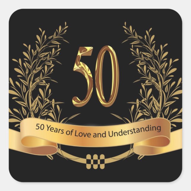 Best Wishe 50. Hochzeitstag Quadratischer Aufkleber (Vorderseite)