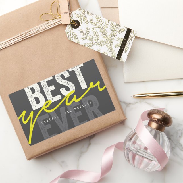 Best Year Ever Handwriting Script Moderner Urlaub Rechteckiger Aufkleber (Schenken)