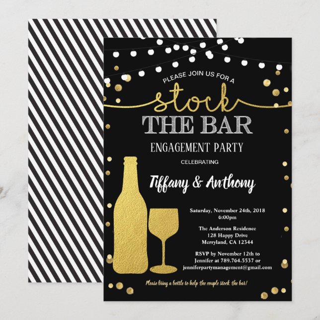 Bestand an Bar und Gold Einladung (Vorne/Hinten)