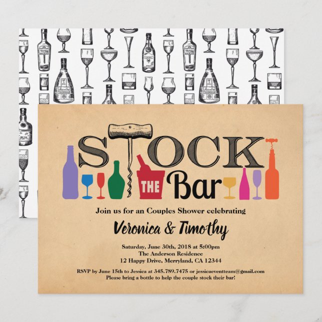 Bestand Die Vintage Einladung des Bar (Vorne/Hinten)