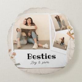 BESTÄTIGKEITEN, Foto-Collage & Namen | BESTE FREUN Rundes Kissen