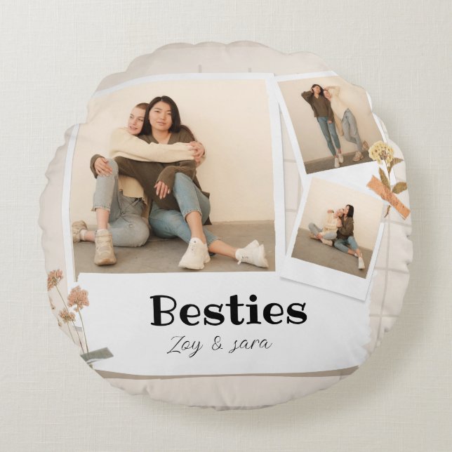 BESTÄTIGKEITEN, Foto-Collage & Namen | BESTE FREUN Rundes Kissen (Vorderseite)