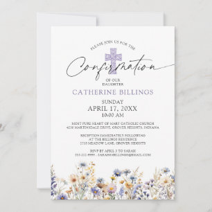Bestätigung Aquarell Wildblumen Lavendel Kreuz Einladung