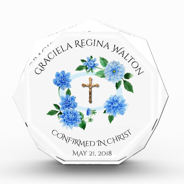 Bestätigung Blue Floral Wreath Crucifix Fotoblock (Vorderseite)