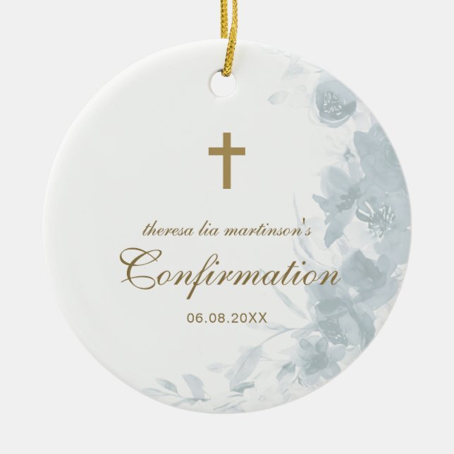 Bestätigung Delikates blaues Wasserfarben Blumenkr Keramik Ornament (Vorne)