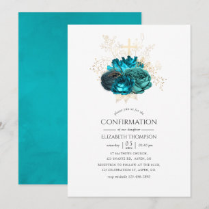 Bestätigung der aquamarinen und goldenen Blume Einladung