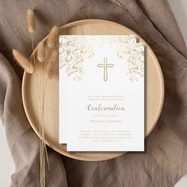 Bestätigung der eleganten White Gold Bible Verse Einladung (Von Creator hochgeladen)