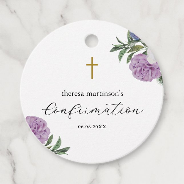 Bestätigung der Hübschen Lila Blüte mit Kreuz Geschenkanhänger (Vorderseite)