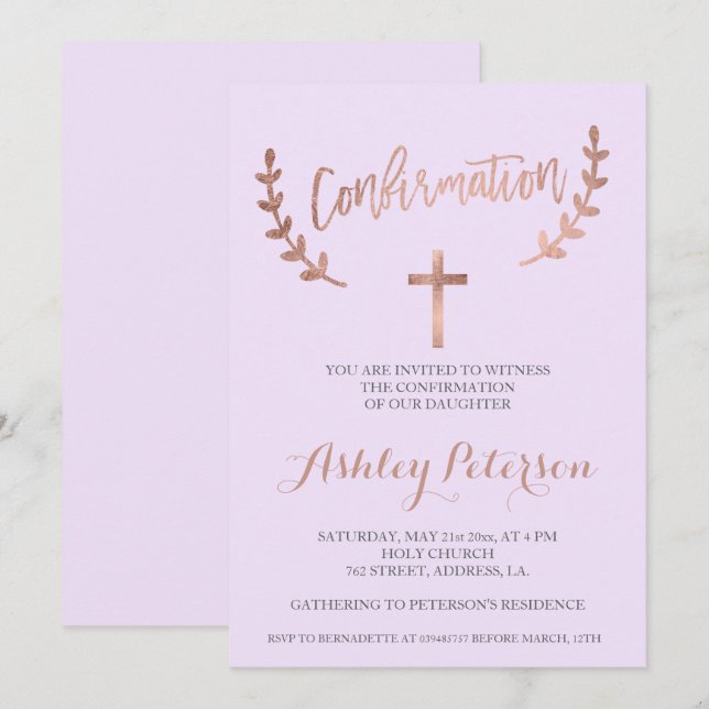 Bestätigung der Rose mit Goldtypografie Einladung (Vorne/Hinten)