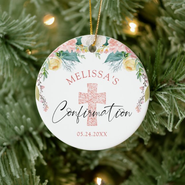 Bestätigung der Wasserfarben Blütenrot Rosa Kreuz Keramik Ornament (Baum)