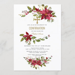 Bestätigung des Roten Poinsettia-Wreath-Gold-Kreuz Einladung