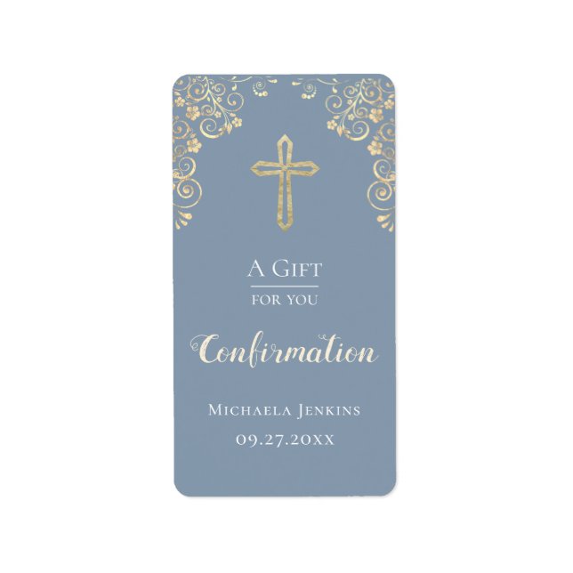 Bestätigung Dusty Blue Gold Hand Sanitizer Adressaufkleber (Vorne)