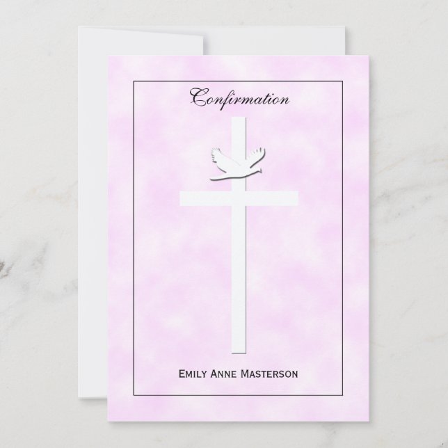 Bestätigung einladen Taube und Kreuz auf rosa Einl Einladung (Vorderseite)