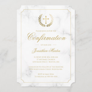 Bestätigung Eleganter White Marble Gold Script Boy Einladung